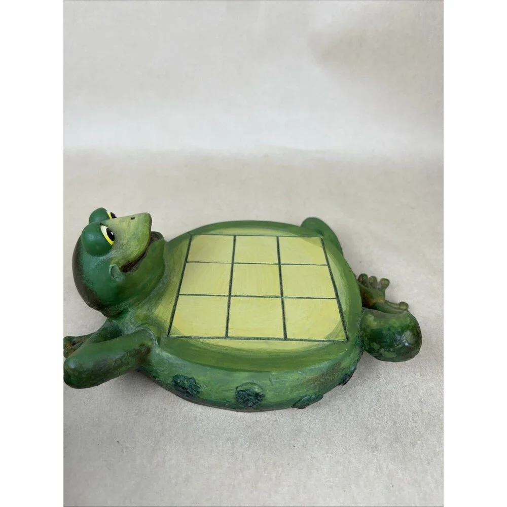Rare VTG Hand Painted Tic Tac Toe Game‎ Frog Pad w/Butterfly & Dragonfly Pieces